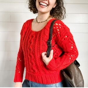 Free People Chunky Wildfire Red Fluff Sweater